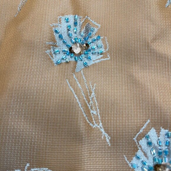 Carmen Marc Valvo SIZE 6 Camel/Aqua Beaded or Embellished Ruched Mini w Boning - Picture 3 of 8